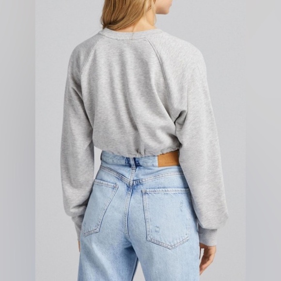 Bershka Grey Cropped Sweatshirt with Stopper Drawstring Waist "SF Cali" NWT M - Picture 2 of 6